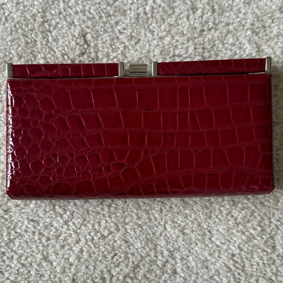 LOFT Patent Clutch / Purse - Red Embossed Animal Print - Picture 2 of 8